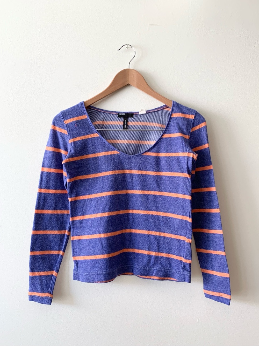 NEW BDG Blue and Pink Striped V-Neck Long Sleeve Top